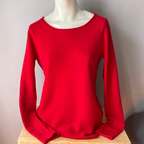 InCashmere Vibrant Red 100% Cashmere Sweater - Picture 1 of 9